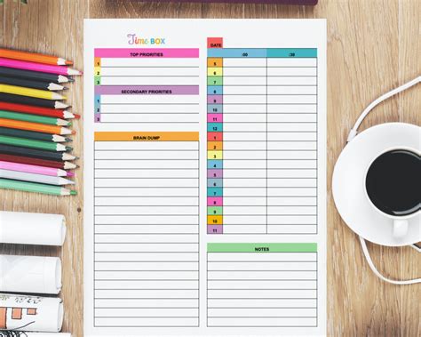 Multi Color Time Box Planner Printable Pdf Daily Time Etsy