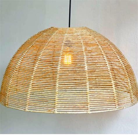 Lustre Pendente De Palha Meia Lua Cuia Aramada 55cm Moderno