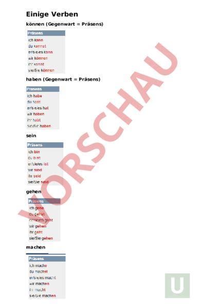 Arbeitsblatt Wichtige Verben Deutsch Daz