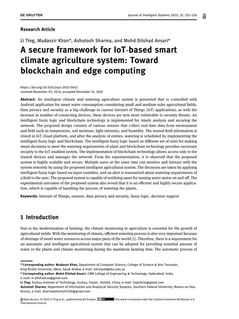 Pdf A Secure Framework For Iot Based Smart Climate Agriculture System