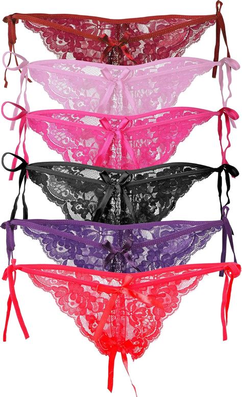 6 Pack Of Women Sexy Lace Low Rise Panties Lingerie Open