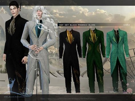 DanSimsFantasy S DSF SET BLACK PHOENIX ELVES Sims 4 Sims 4 Male