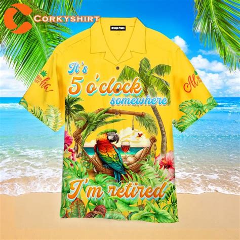 Mens Its 5 Oclock Somewhere Parrot Hawaiian Shirt