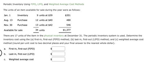 Solved Periodic Inventory Using FIFO LIFO And Weighted Chegg