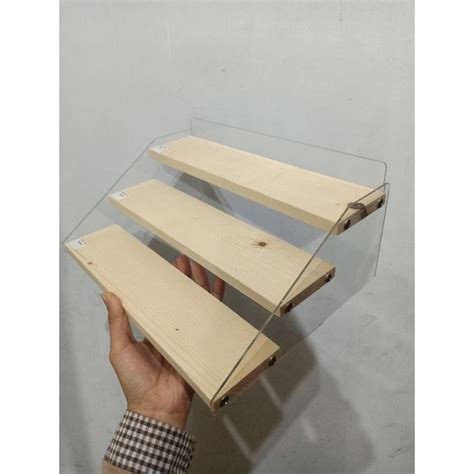 Jual Rak Kayu 3 Tingkat Akrilik Bening Kayu Aesthetic Tempat