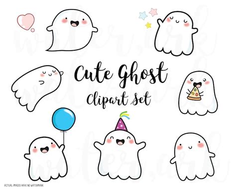 Vector Clipart Kawaii Ghosts Kawaii Halloween Cute Ghosts Etsy Uk