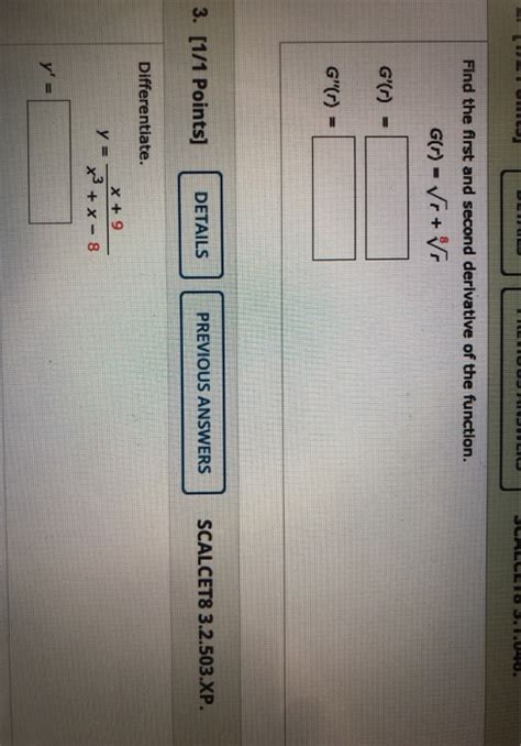 Solved Unluetoo O Find The First And Second Derivative Of Chegg