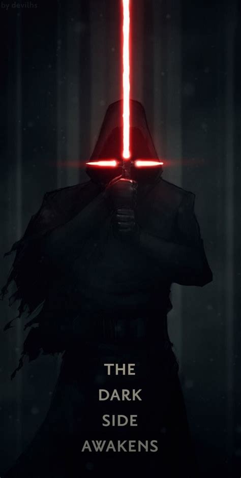 The Dark Side Awakes Poster With Darth Vader Holding A Glowing Light Saber