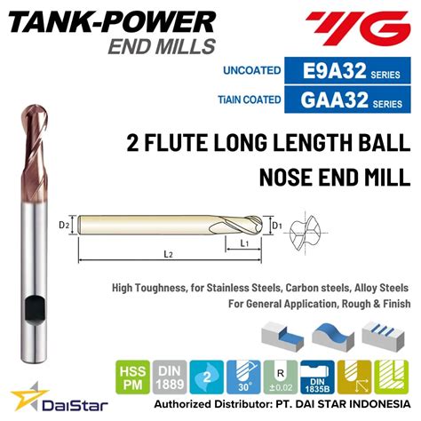 E9A32 GAA32 Series TANK POWER HSS PM Ball Nose Endmill 2 Flute Long