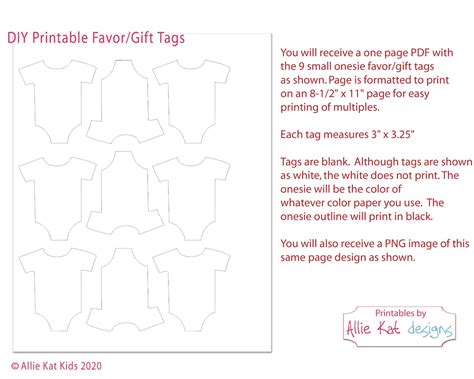 Printable Onesie Favor Tag Template Gender Neutral Baby Shower Favor