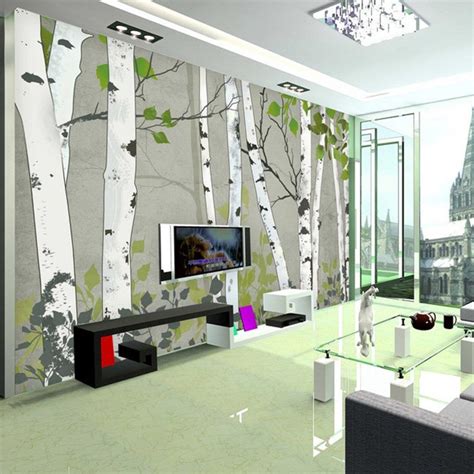 Oil Painting Abstract Birch Trees Wallpaper Wall Mural Hand Etsy