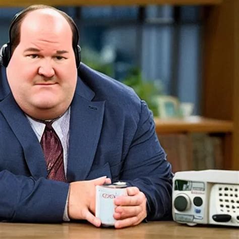 KREA Brian Baumgartner As Kevin Malone Sitting At His Desk Listening