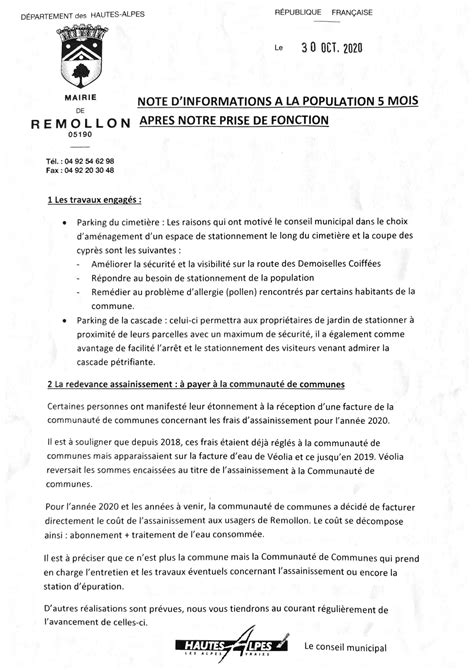 NOTE D INFORMATION Mairie De Remollon