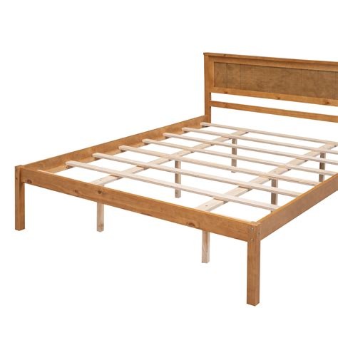 Euroco Queen Platform Bed Modern Wood Frame Bed With Headboard And