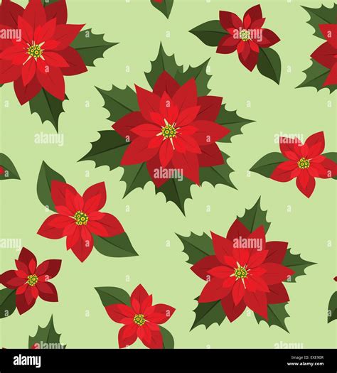 Seamless Christmas Background With Red Poinsettias Vector Illustration