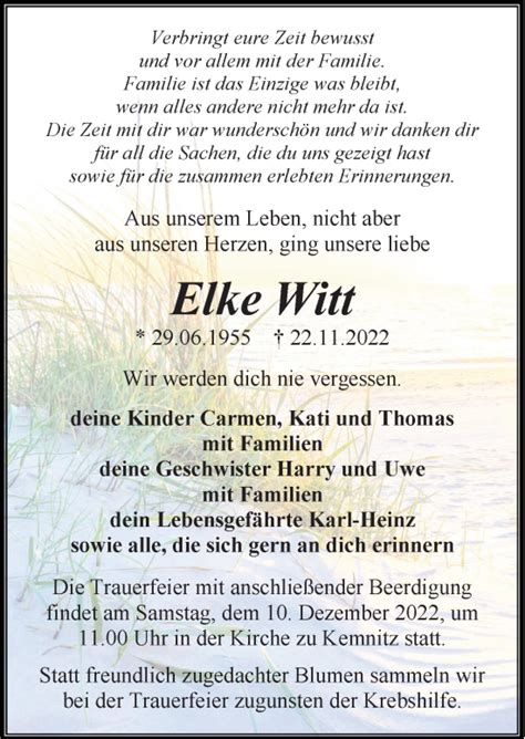 Traueranzeigen Von Elke Witt Trauer Anzeigen De