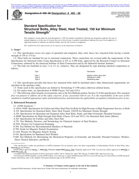 ASTM A490 08 Standard Specification For Structural Bolts Alloy Steel