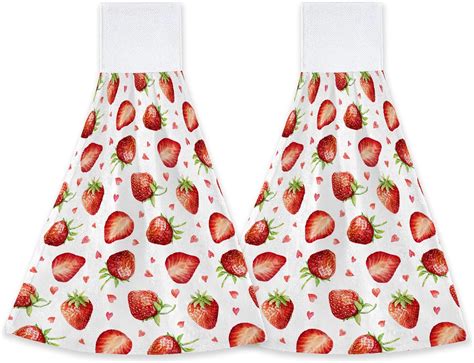 Amazon Cute Strawberry Hanging Kitchen Towel Hand Tie Towels Set