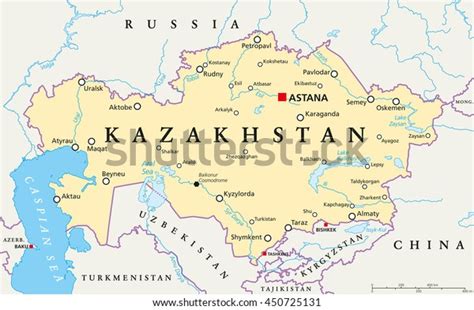 Kazakhstan Political Map Capital Astana National Stock Vector Royalty