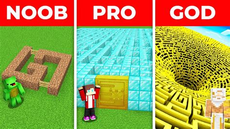 Minecraft NOOB Vs PRO Vs GOD JJ Vs Mikey SUPER MAZE Build Challenge