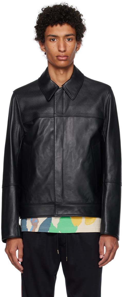 Black Slim Fit Leather Jacket By Paul Smith On Sale