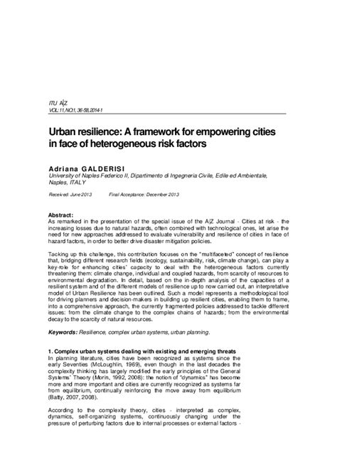 Pdf Urban Resilience A Framework For Empowering Cities In Face Of Heterogeneous Risk Factors