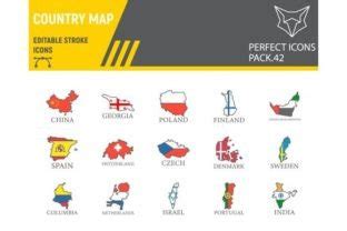 Map Of Country Color Line Icon Set Graphic By Fox Design Creative Fabrica