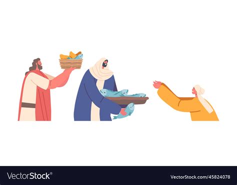 Jesus Fed Crowd With Five Loaves And Two Fishes Vector Image