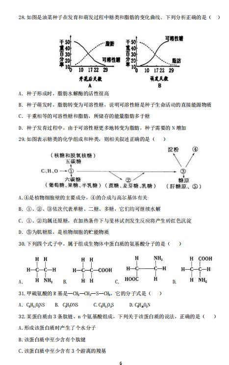 2021届黑龙江省哈尔滨市阿城区龙涤中学高一生物9月月考试题（图片版）6高考网