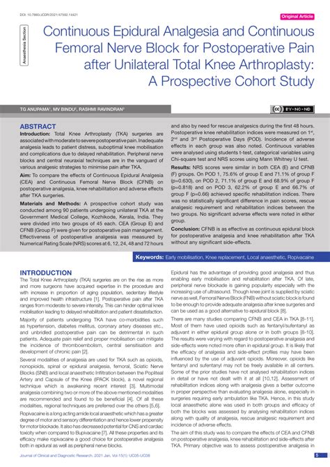 PDF Continuous Epidural Analgesia And Continuous Femoral Nerve Block