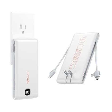 Veektomx Power Bank With Built In Cables 10000mah Portable Charger For Iphone With Built In Ac