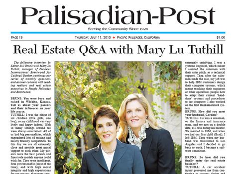 Palisadian Post Real Estate Qa With Mary Lu Tuthill