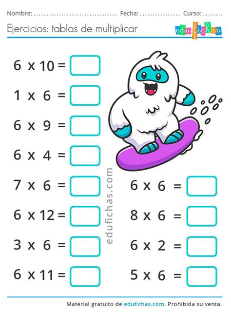 🥇 Tabla Del 6 Fichas Ejercicios Aprender A Multiplicar Gratis Tablas De Multiplicar