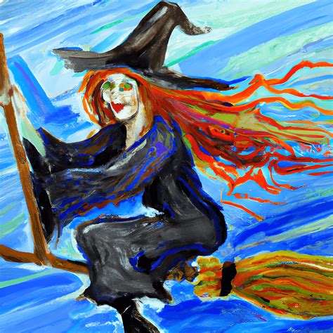 Witch Riding Broom Halloween Painting · Creative Fabrica