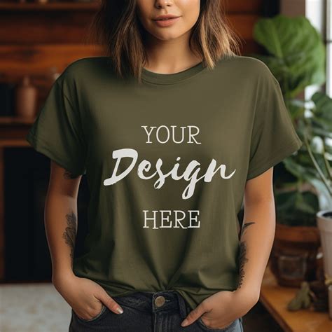 Gildan Military Green Tshirt Mockup Gildan Mockup Soft Style T