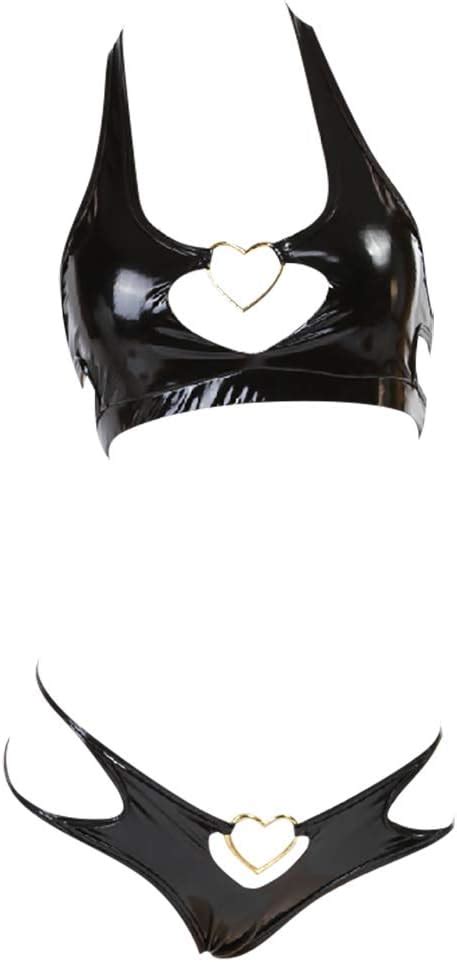 Moeflavor Succubus Devil Heart Buckle Black Leather Kawaii Lingerie Set