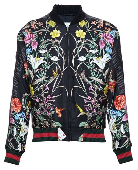 Gucci Floral Print Embroidered Silk Bomber Jacket In Black Lyst