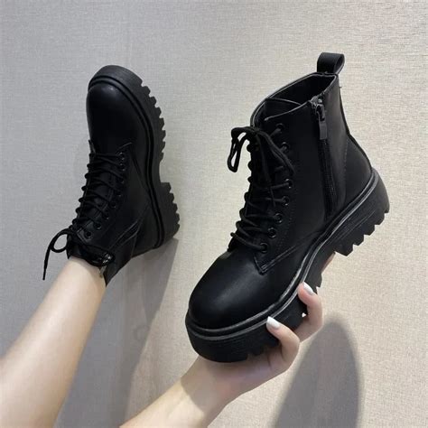 Botas Cl Sicas Para Mujer Botines De Tac N Cuadrado Con Cordones Y