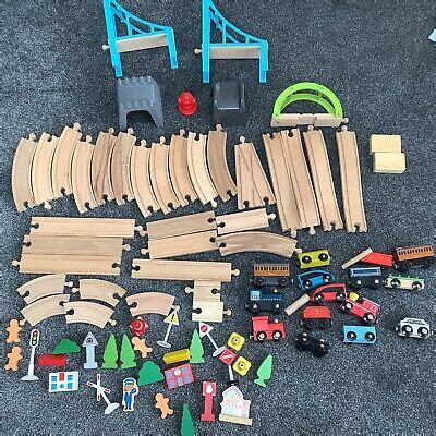 Large Wooden Train Set Bundle Track Trains Accessories Etc Ebay