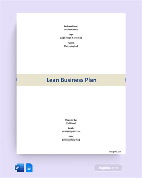 Lean Business Plan Template - Word | Google Docs - Highfile