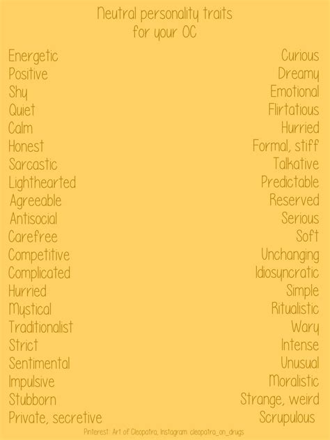 Neutral personality traits for your oc – Artofit