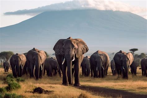 Elephants in Amboseli National Park. Generative AI Stock Illustration ...