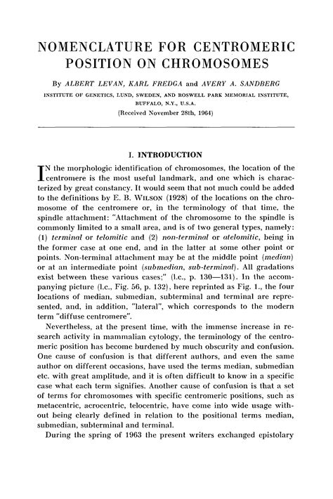 Nomenclature For Centromeric Position On Chromosomes