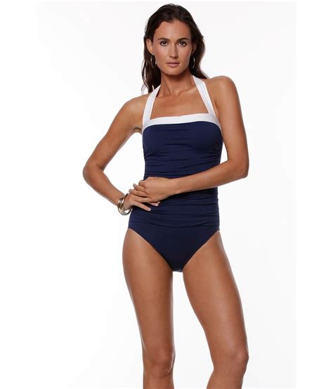 Lauren Ralph Lauren Bel Aire Solid Shirred Bandeau Mio Slimming Fit One Piece Swimsuit