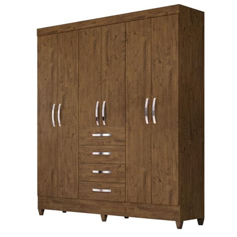 Guarda Roupa Casal Portas Gavetas Castanho Wood New Ava Moval