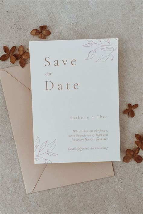 Moderne Save The Date Karte Mit Zweigen Naturpapier Creme A6 Karten