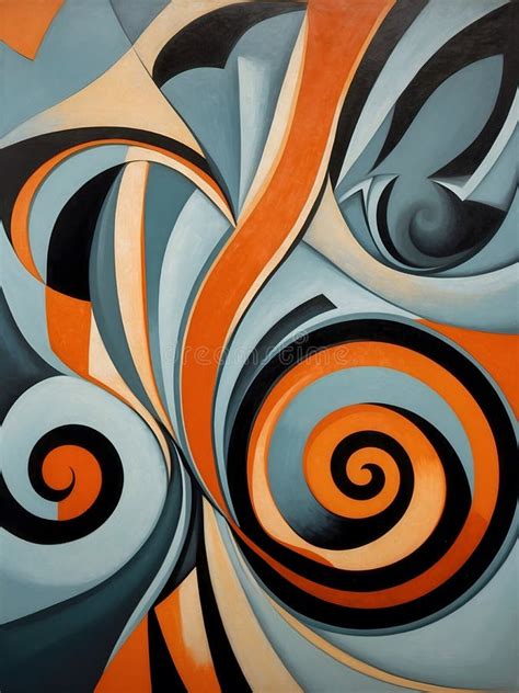 Retro Abstract Swirl Watercolor Painting in Blue and Orange Stock ...