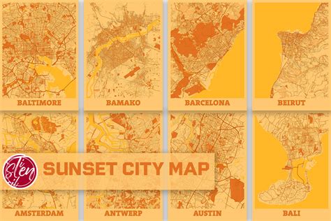 Sunset City Map Grafica Di Tienstencil Creative Fabrica