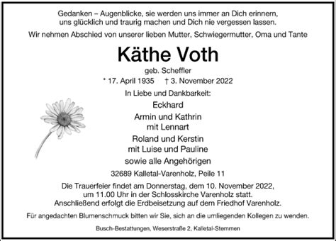 Traueranzeigen Von K The Voth Trauer Anzeigen De