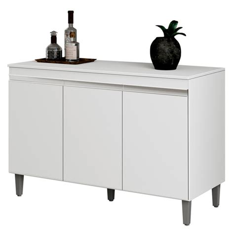 Balcão Buffet Gabinete Cozinha Manu 120cm Tampo 3 Portas Branco